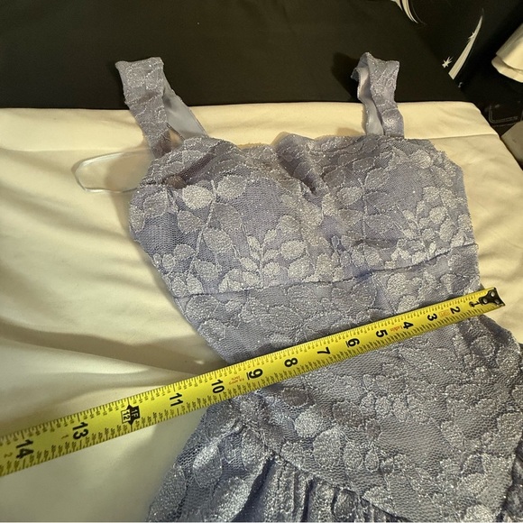 Windsor Periwinkle Cutout Back Lace Glitter Skater Dress - Picture 9 of 14